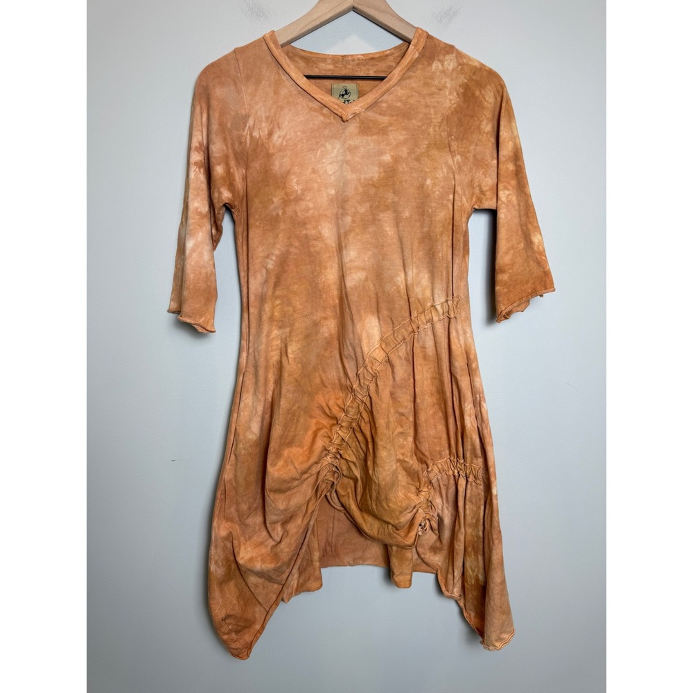 Steel Pony Small Orange Brown Hand Dyed Artisan Tunic Top Lagenlook Boho Cotton